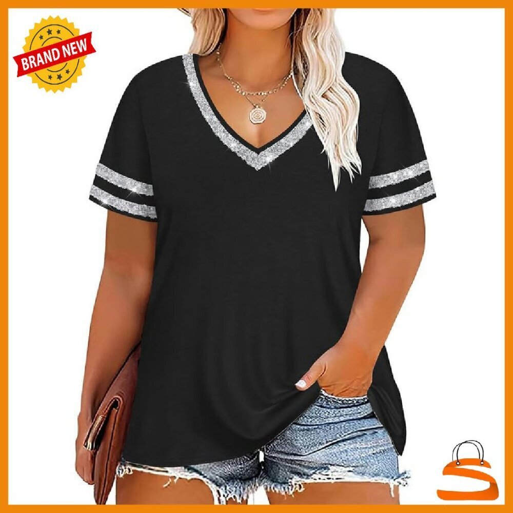 Plus Size V-Neck Tunic Top Soft Stretch Fabric Casual Summer Wear